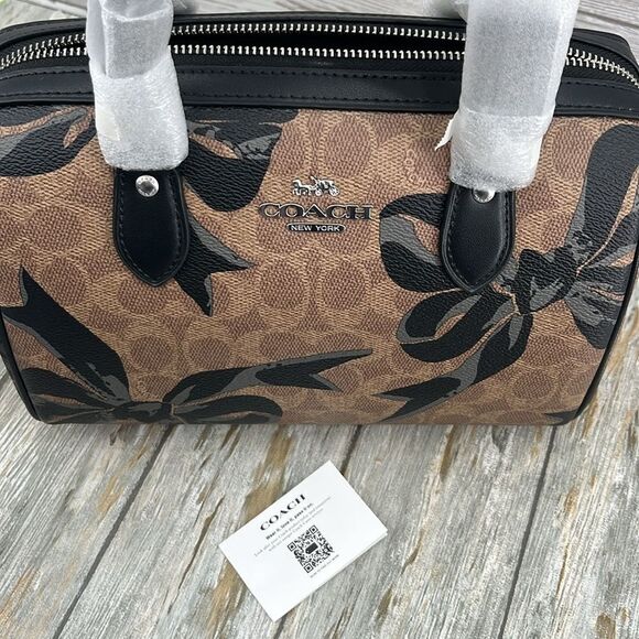 Coach Rowan Satchel Bag Crossbody In Signature Canvas With Bow Print Purse - Picture 7 of 12